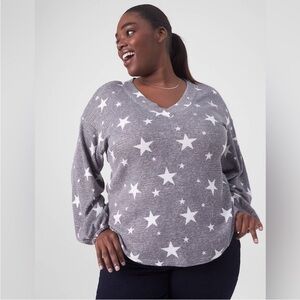 Lane Bryant Star Light Sweater Blouse Classic Blouson-Sleeve V-Neck Waffle Tee